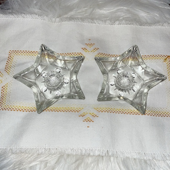 Source Unknown Other - Vintage 1930’s cut Star-Shaped Glass Candle Holders.
